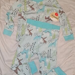 Kids Thermal Pajamas - Blue and Green Forest Print